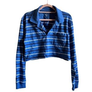 Upcycled Cropped Striped Long-Sleeve Polo